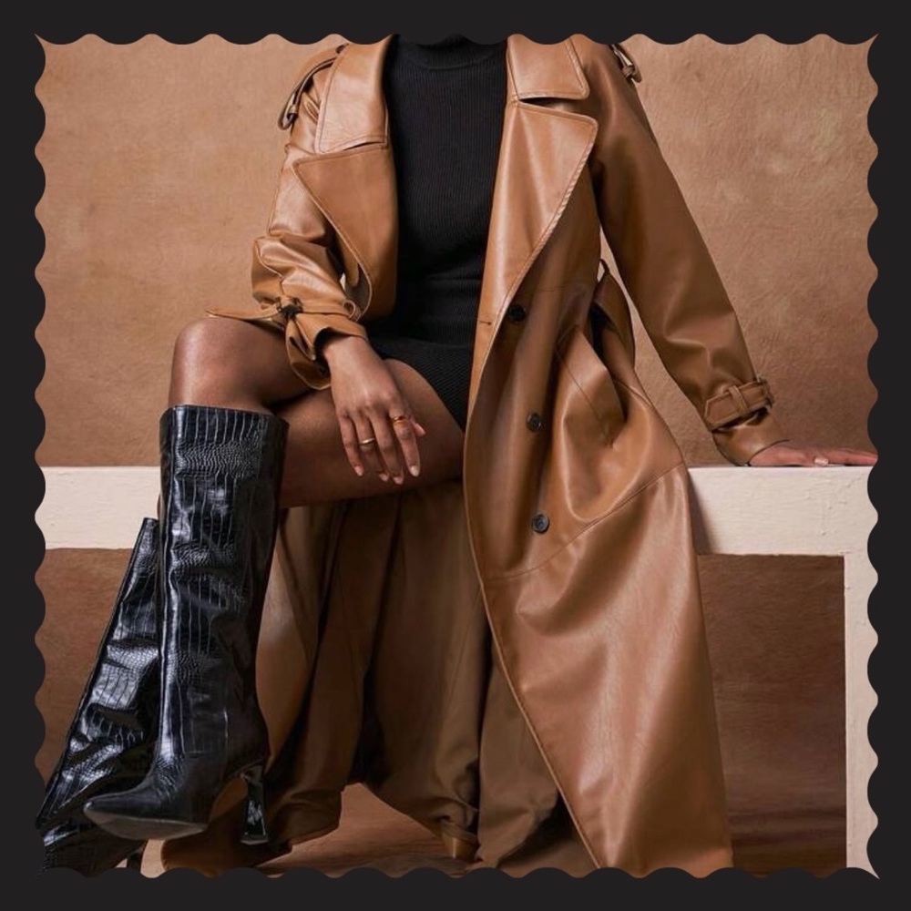 🧥 {Faux Leather Trench Coat}